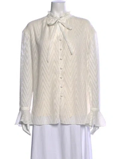 Pre-owned St John Patterned Tie Neck Blouse In Neutral