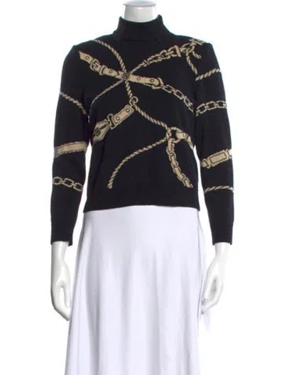 Pre-owned St John Patterned Turtleneck Sweater In Black