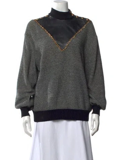Pre-owned St John Patterned Turtleneck Sweater In Black