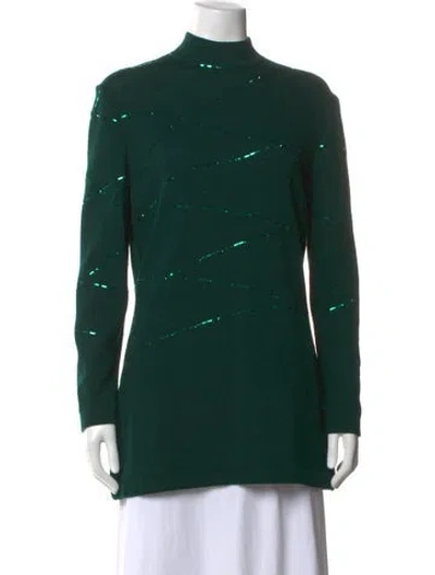 Pre-owned St John Patterned Turtleneck Sweater In Green