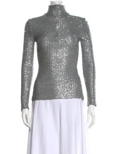Pre-owned St John Patterned Turtleneck Sweater In Grey