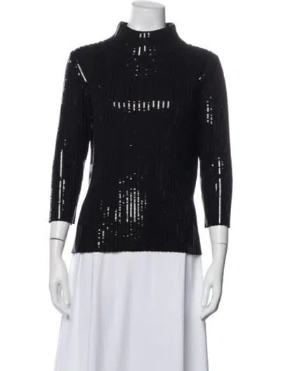Pre-owned St John Patterned Turtleneck Top In Black