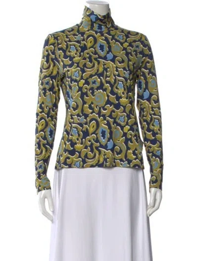 Pre-owned St John Patterned Turtleneck Top In Blue