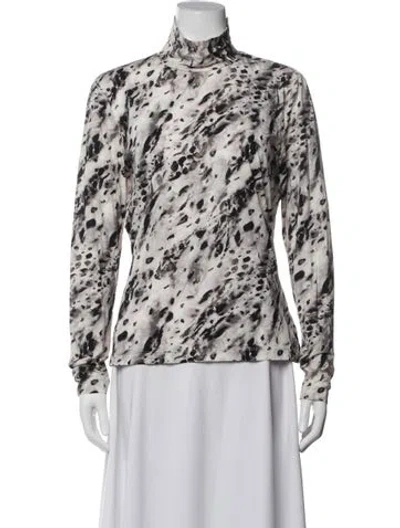 Pre-owned St John Patterned Turtleneck Top In White
