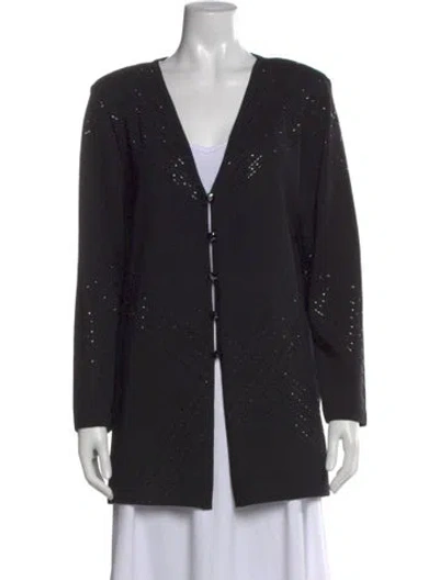 Pre-owned St John Patterned V-neck Sweater In Black