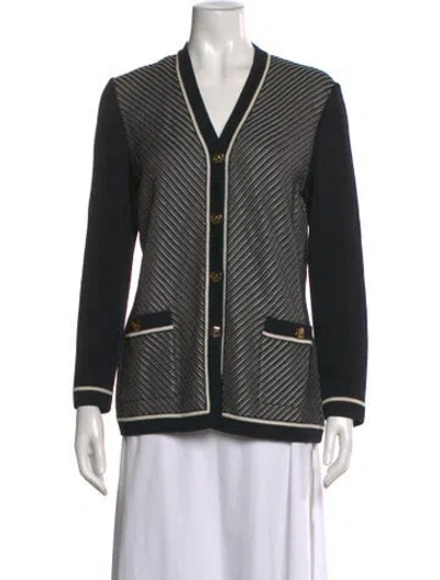 Pre-owned St John Patterned V-neck Sweater In Black