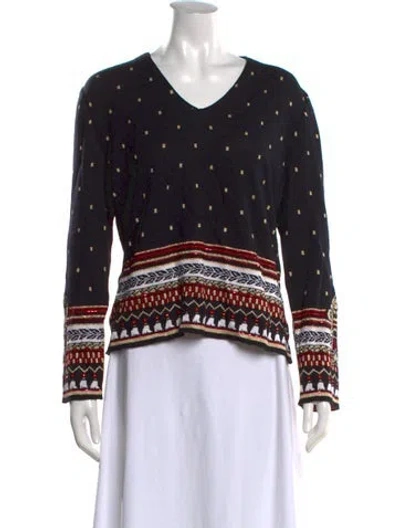 Pre-owned St John Patterned V-neck Sweater In Black