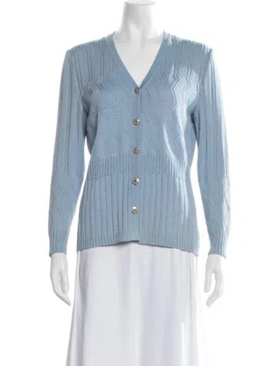 Pre-owned St John Patterned V-neck Sweater In Blue