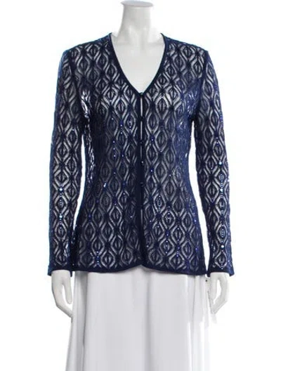 Pre-owned St John Patterned V-neck Sweater In Blue
