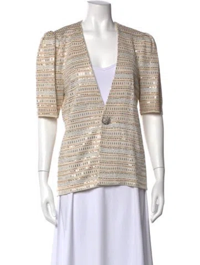 Pre-owned St John Patterned V-neck Sweater In Neutral