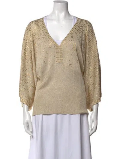 Pre-owned St John Patterned V-neck Sweater In Neutrals