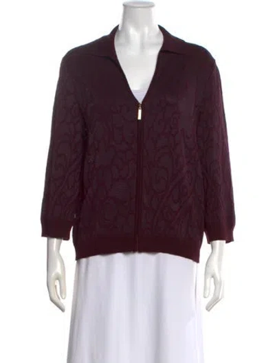 Pre-owned St John Patterned V-neck Sweater In Purple
