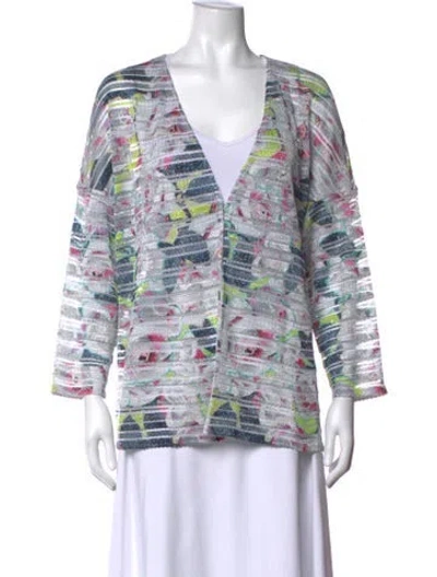 Pre-owned St John Patterned V-neck Sweater In White