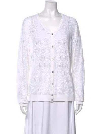 Pre-owned St John Patterned V-neck Sweater In White