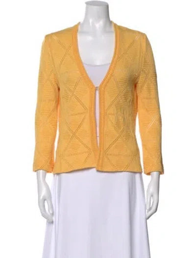 Pre-owned St John Patterned V-neck Sweater In Yellow