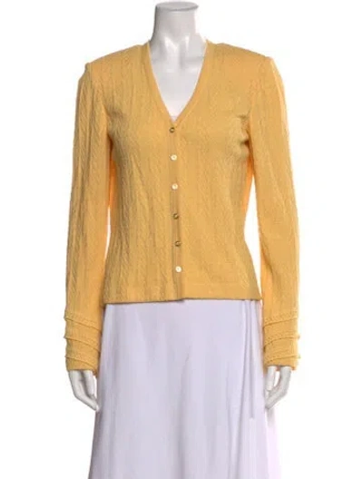 Pre-owned St John Patterned V-neck Sweater In Yellow