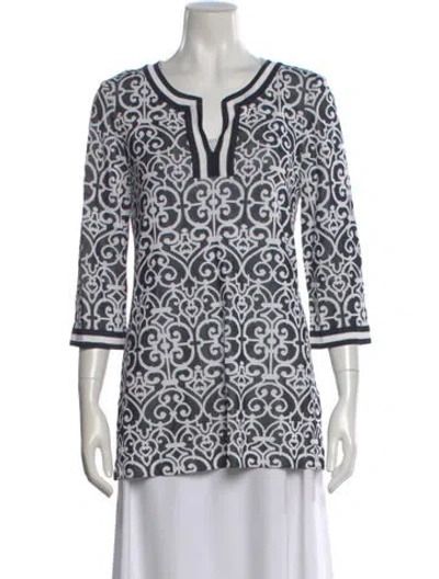 Pre-owned St John Patterned V-neck Top In Blue