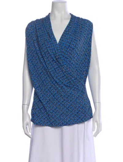 Pre-owned St John Patterned V-neck Top In Blue