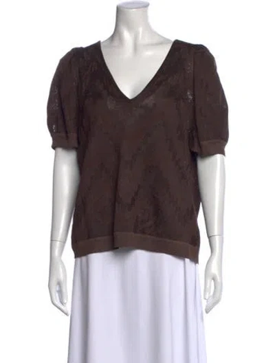 Pre-owned St John Patterned V-neck Top In Brown