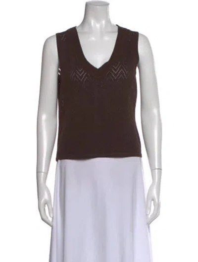 Pre-owned St John Patterned V-neck Top In Brown