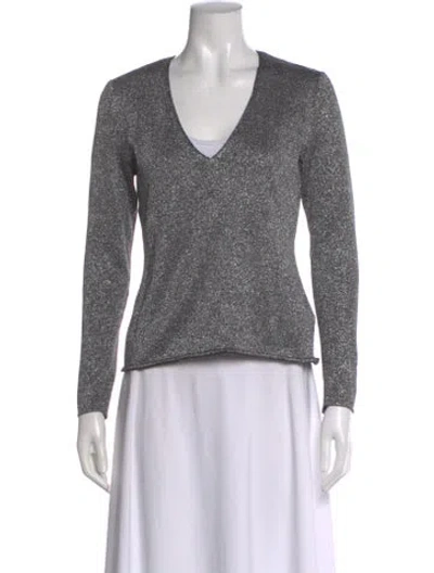 Pre-owned St John Patterned V-neck Top In Gray