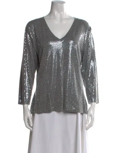 Pre-owned St John Patterned V-neck Top In Gray