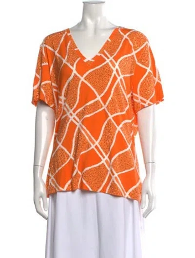 Pre-owned St John Patterned V-neck Top In Orange