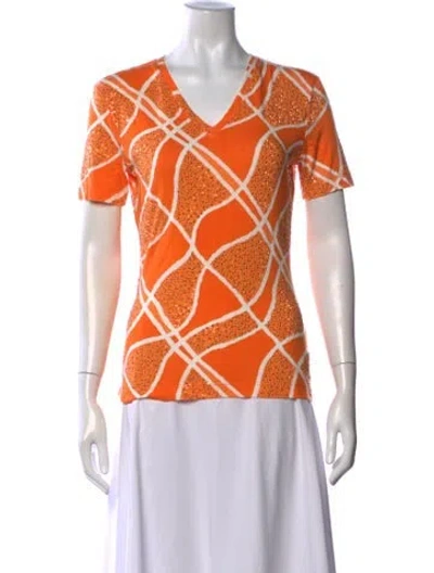 Pre-owned St John Patterned V-neck T-shirt In Orange