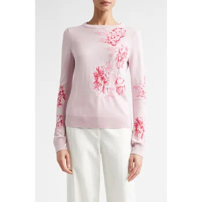 St John St. John Peony Merino Wool & Silk Blend Intarsia Sweater In Multi