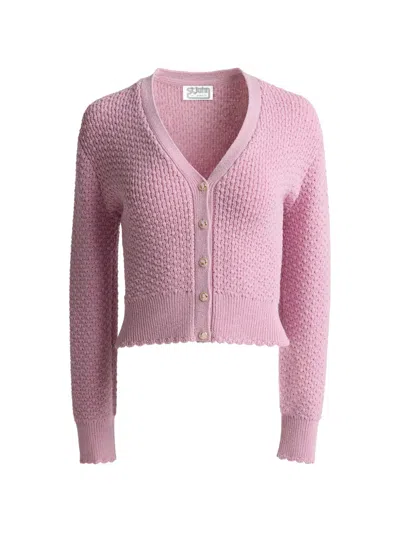 St John Perle Crepe Knit Cardigan Sweater In Pink