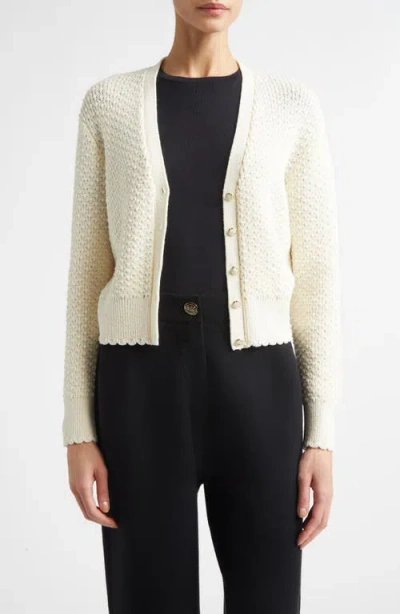 St John St. John Perlé Crepe Wool Blend Cardigan In Neutral