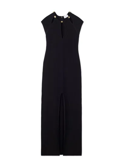 St John Pique Knit Lurex Gown In Black