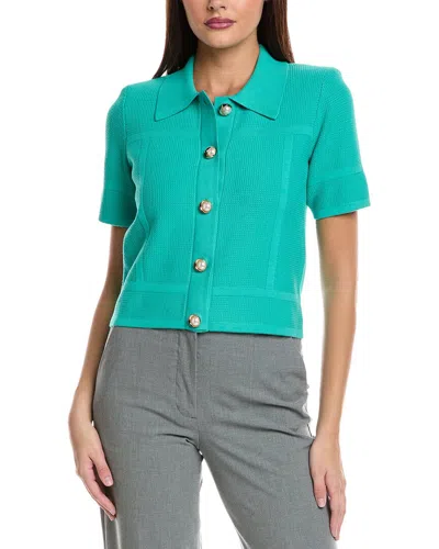 St John St. John Pique Knit Polo Jacket In Green