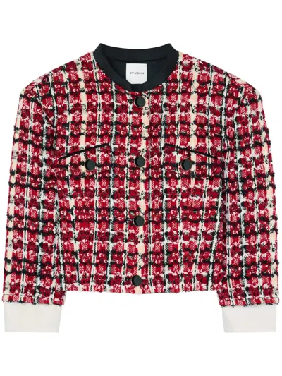 St John Plaid Knit Jacket In Red