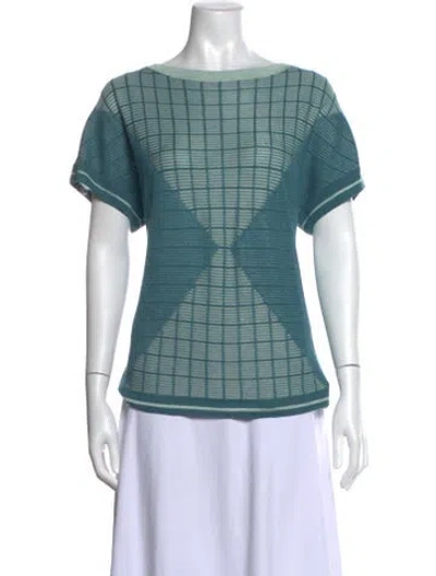 Pre-owned St John Plaid Print Bateau Neckline Top In Multi