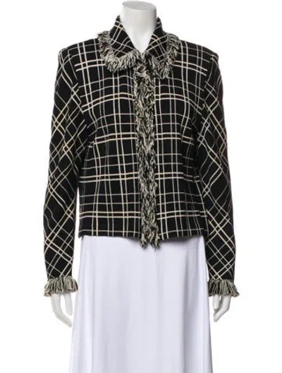 Pre-owned St John Plaid Print Blazer In Black