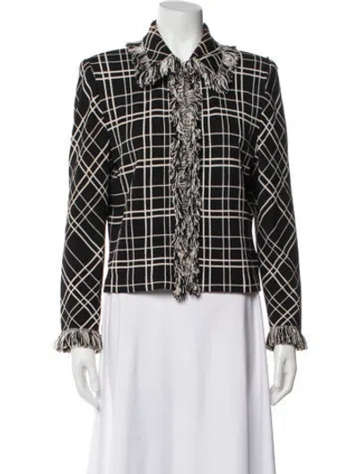 Pre-owned St John Plaid Print Blazer In Black