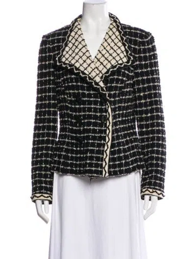 Pre-owned St John Plaid Print Blazer In Black