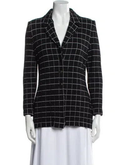 Pre-owned St John Plaid Print Blazer In Black