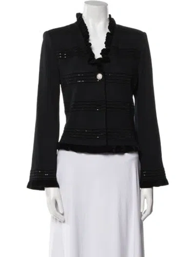 Pre-owned St John Plaid Print Blazer In Black