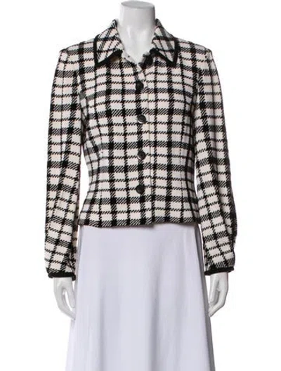 Pre-owned St John Plaid Print Blazer In Black