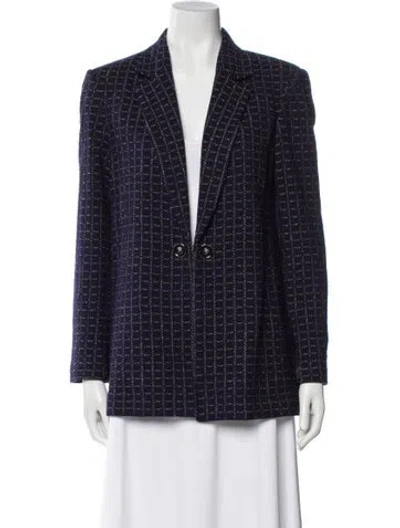 Pre-owned St John Plaid Print Blazer In Blue