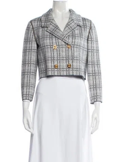 Pre-owned St John Plaid Print Blazer In Blue