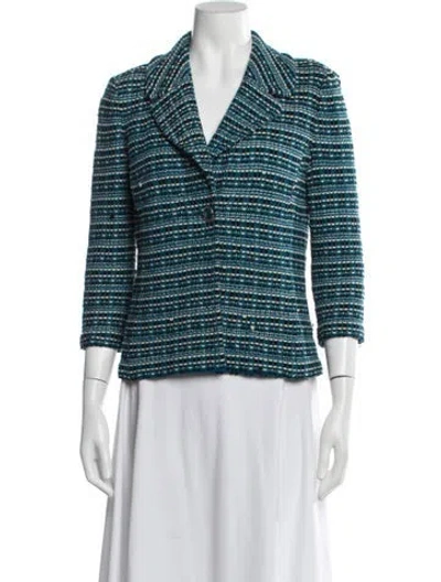 Pre-owned St John Plaid Print Blazer In Blue