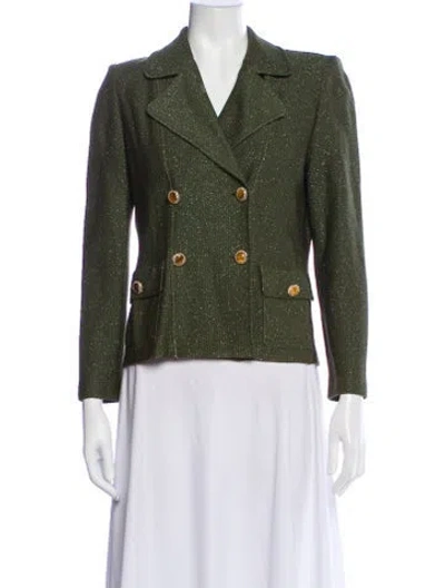 Pre-owned St John Plaid Print Blazer In Green