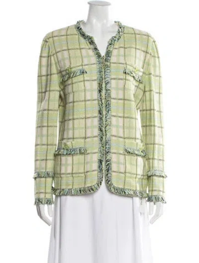 Pre-owned St John Plaid Print Blazer In Green