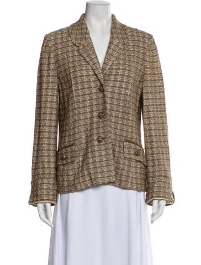 Pre-owned St John Plaid Print Blazer In Neutral