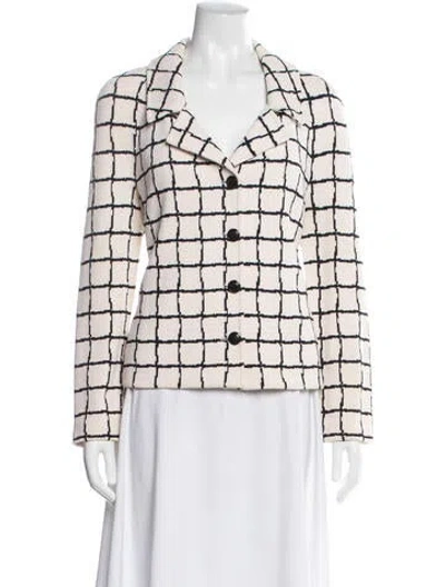 Pre-owned St John Plaid Print Blazer In Neutral