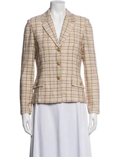 Pre-owned St John Plaid Print Blazer In Neutral