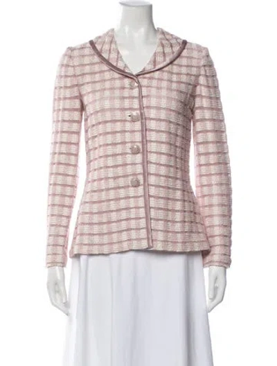 Pre-owned St John Plaid Print Blazer In Pink